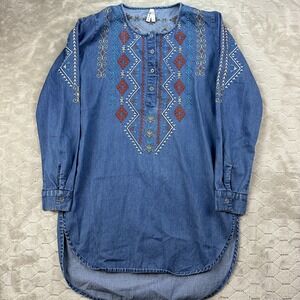 Roper Embroidered Denim Chambray Shirt Dress Western Cowgirl Size Sz S See Pics